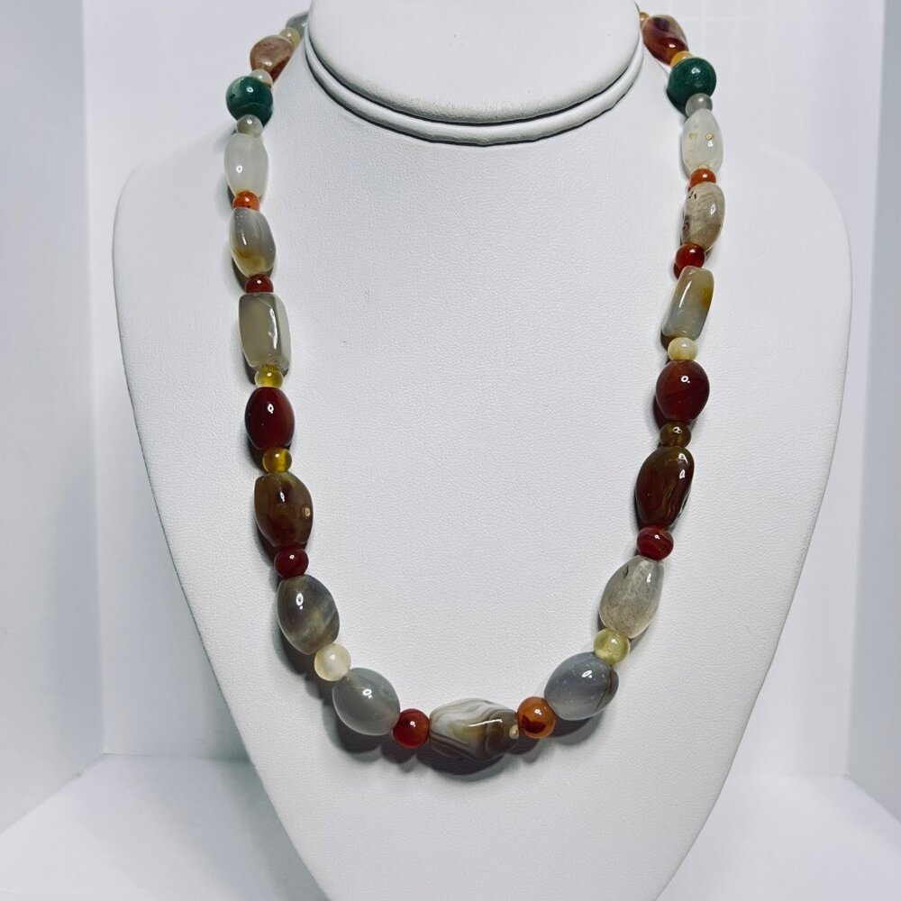 Single Strand Semi Precious Gemstone Necklace With Multicolored Beads (5878)